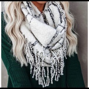 New! Ivory Plaid Infinity Soft Boho Fringe Scarf